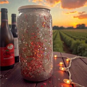 Glittery Glass Tumbler with Red and Gold Accents